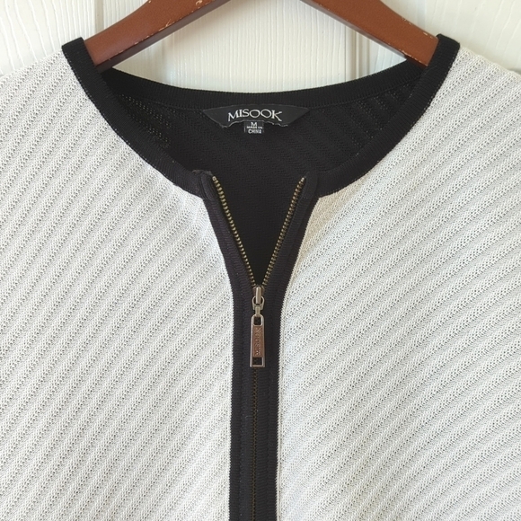 Misook Lightweight Three Quarter Sleeve Full Zip Colorblock Jacket White Black M - Picture 2 of 12